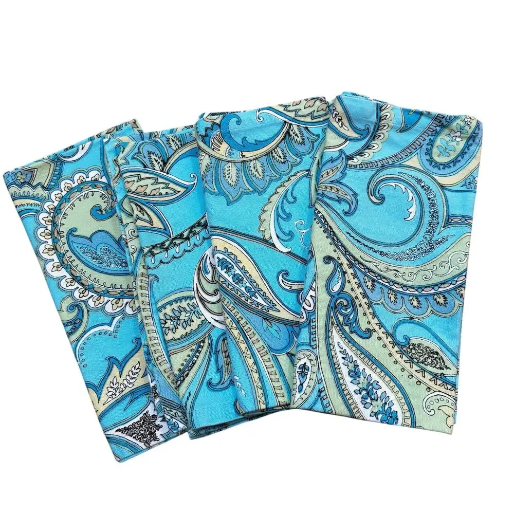 Ridgefield Home Colorful Cloth napkins set of 4 mod blue paisley cotton squares